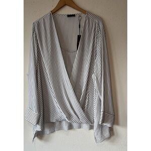 T TAHARI Black White Stripe Surplice Top Size 3X Career Office New Classic